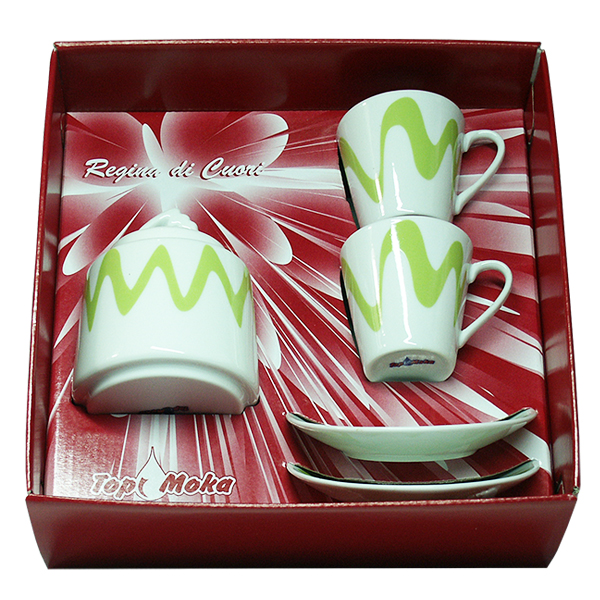 Gift box cups with green sugar bowl