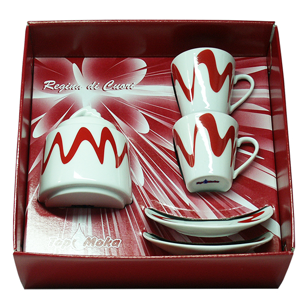 Gift box cups with red sugar bowl