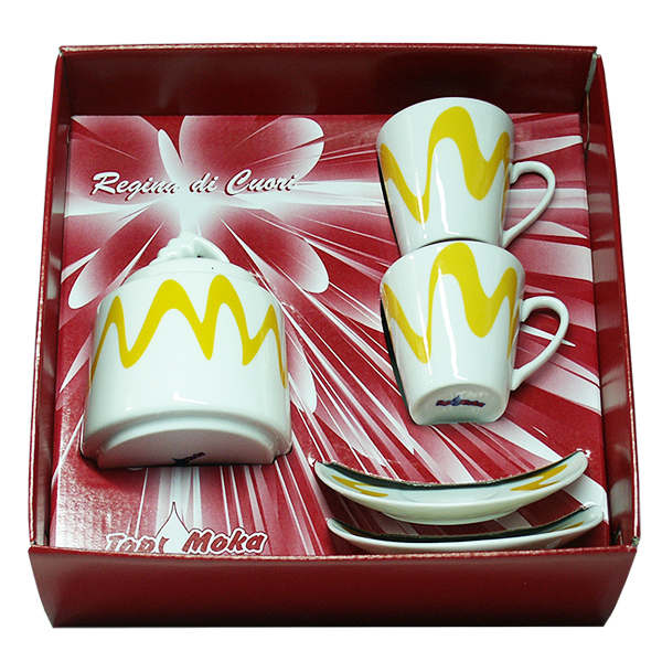 Gift box cups with yellow sugar bowl