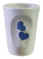 Mug glass hearts light blue