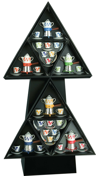 Caja regalo triangular cafetera Gota con tazas y platillos
