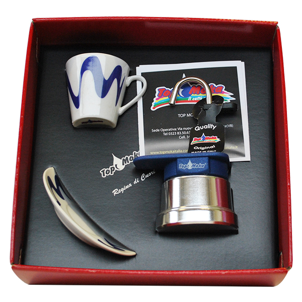 Cafetera Moka Mini 1 taza azul en Caja regalo Reina de Corazones