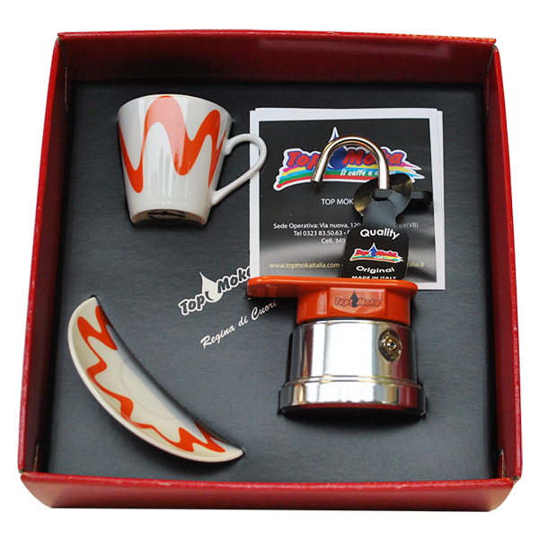 Cafetera Moka Mini 1 taza naranja en Caja regalo Reina de Corazones