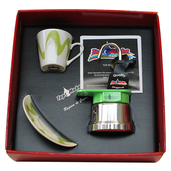 Cafetera Moka Mini 1 taza verde en Caja regalo Reina de Corazones