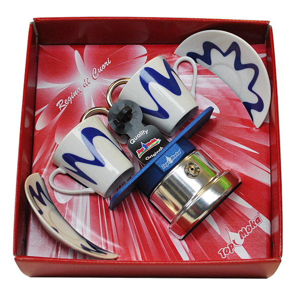 Cafetera Moka Mini 2 tazas azul en Caja regalo Reina de Corazones