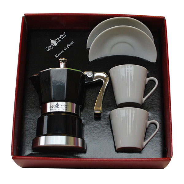 Cafetera Supertop 2 tazas negra en caja regalo