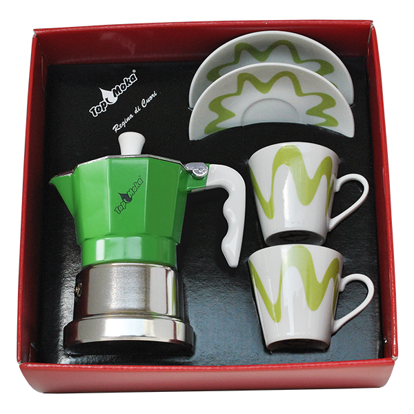 Cafetera Top 2 tazas verde en caja regalo