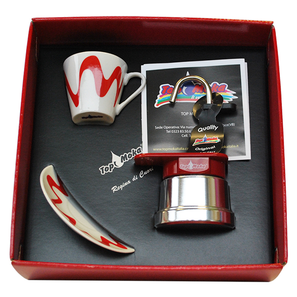 Cafetera Moka Mini 1 taza roja en Caja regalo Reina de Corazones