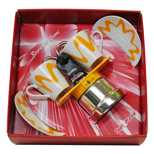 Cafetera Moka Mini 2 tazas amarilla en Caja regalo Reina de Corazones
