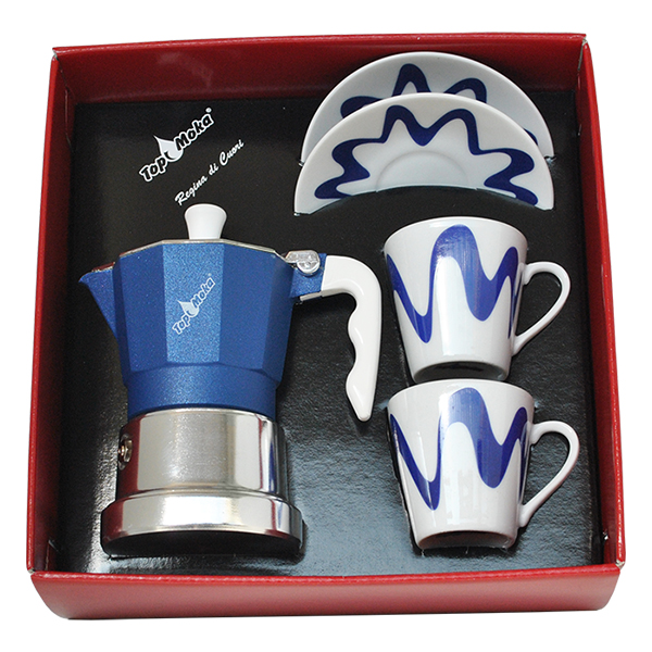 Cafetera Top 2 tazas azul en caja regalo