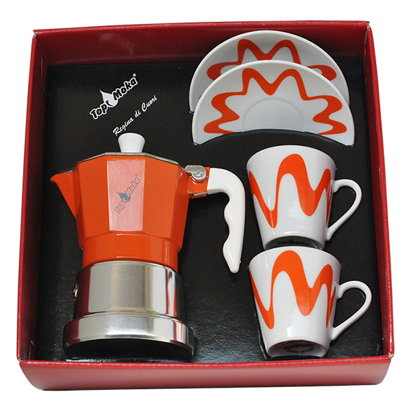 Cafetera Top 2 tazas naranja en caja regalo