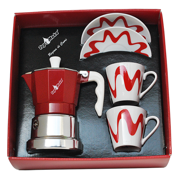 Cafetera Top 2 tazas roja en caja regalo